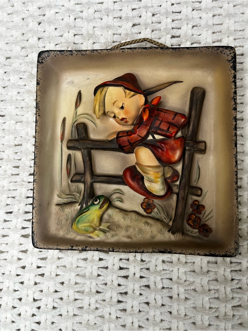 Goebel Hummel Retreat To Safety WALL PLAQUE 126 Signed W. Germany Vtg Boy Frog